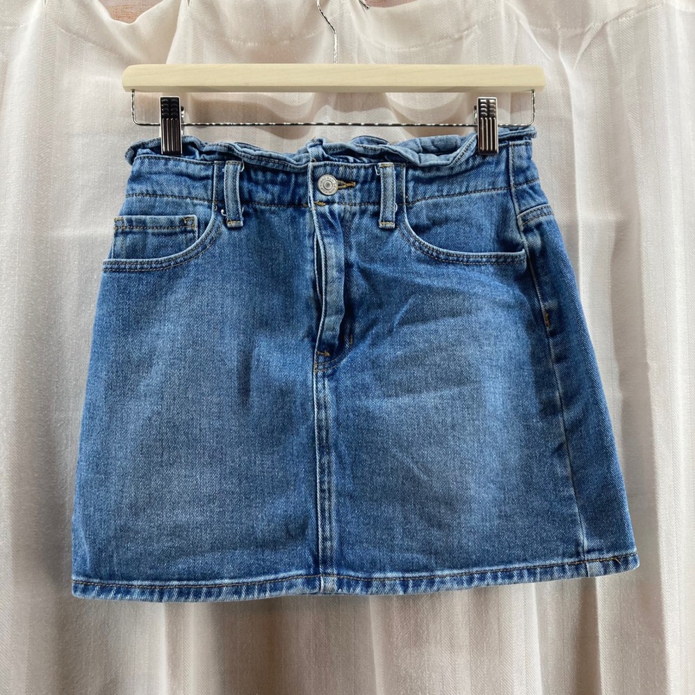 PacSun Los Angeles Denim Paperbag Waist Mini Skirt 26 Blue Jean Streetwear Y2K